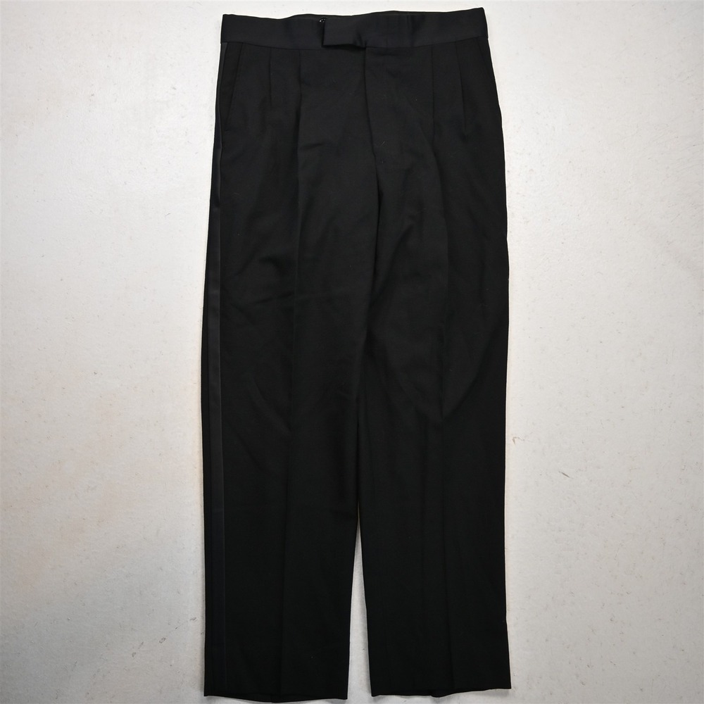 Bespoke 33x30 Black Wool Pleated Classic Tux Tuxedo Trouser Mens Pants